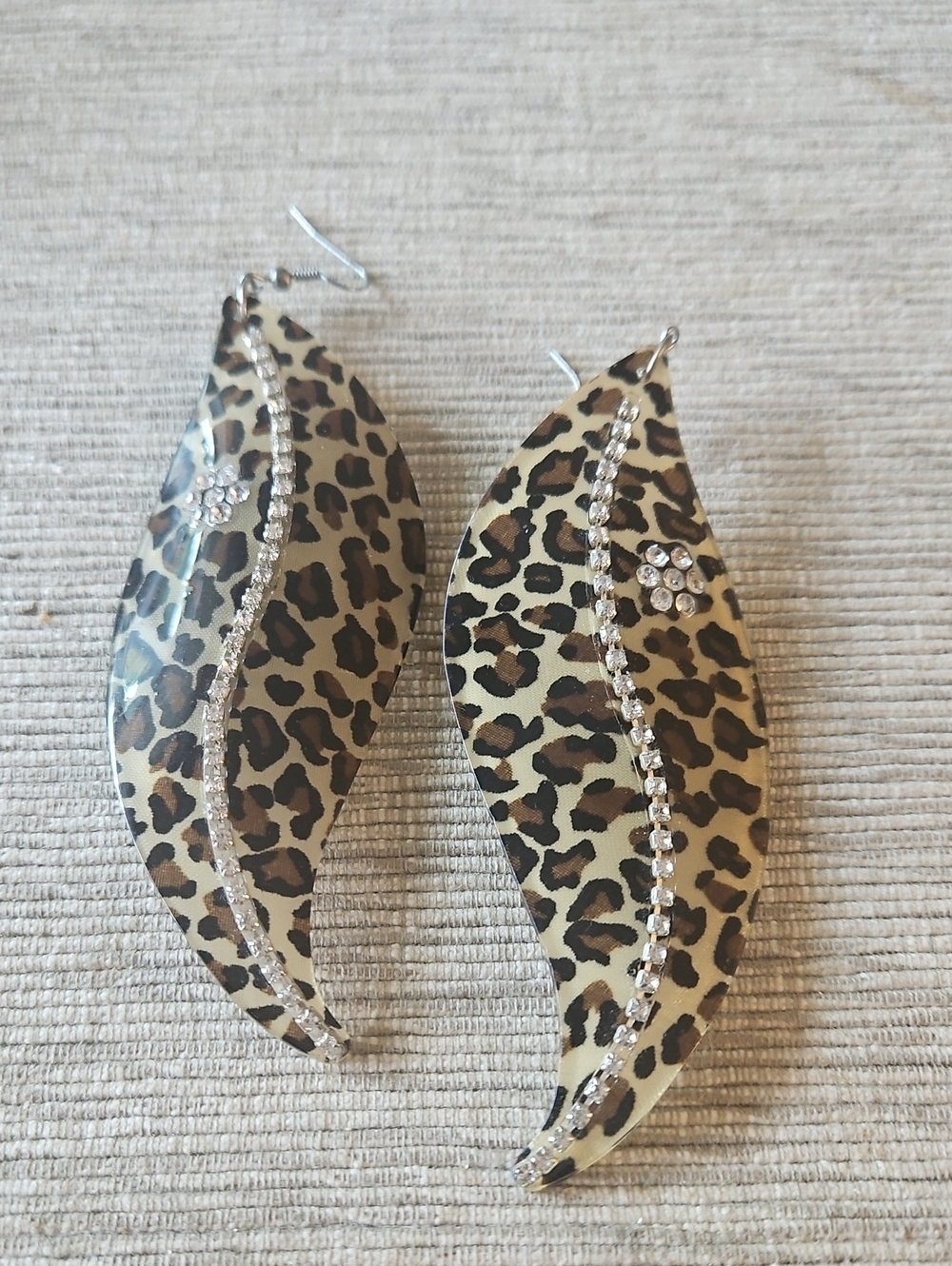 4  For $10 Leopard Print Curved Drop Earrings with Crystal Accents .